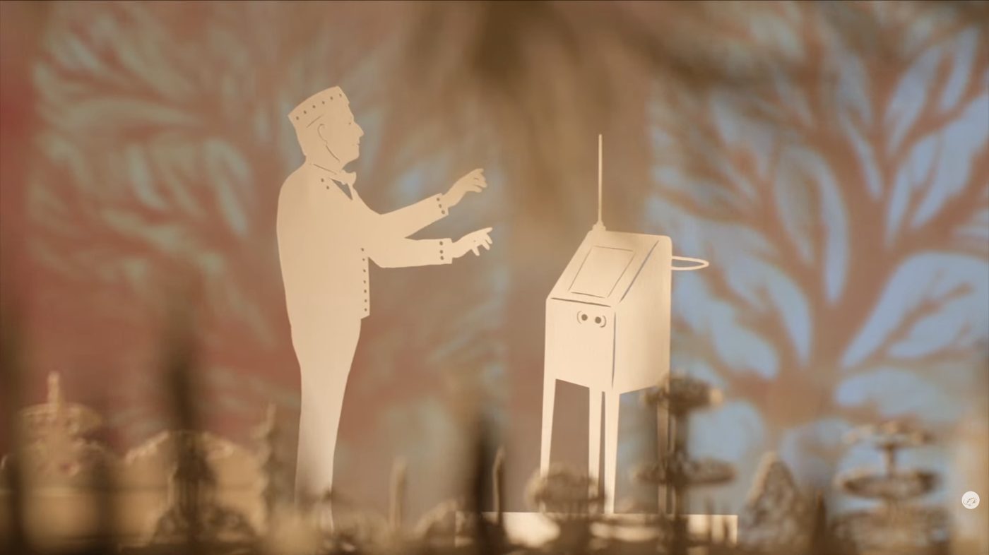 Clip Plat du jour : le chef d'orchestre et le thérémine en papier découpé